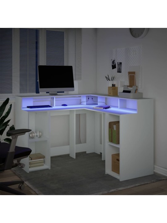 Psací stůl s LED světly bílý 130 x 130 x 91 cm kompozitní dřevo