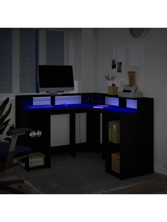 Psací stůl s LED světly černý 130x130x91 cm kompozitní dřevo
