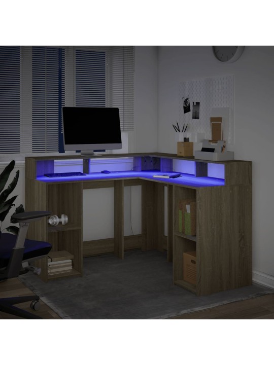 Psací stůl s LED dub sonoma 130 x 130 x 91 cm kompozitní dřevo