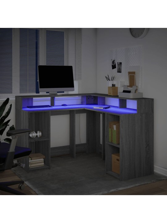 Psací stůl s led šedý sonoma 130 x 130 x 91 cm kompozitní dřevo