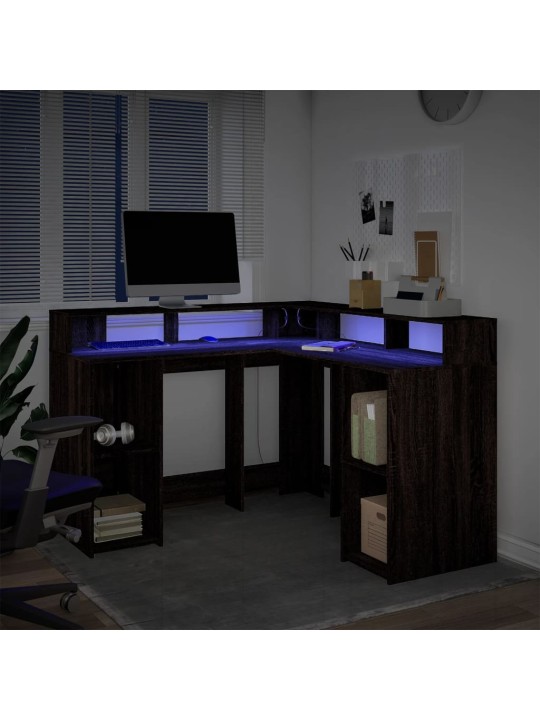 Psací stůl s led hnědý dub 130 x 130 x 91 cm kompozitní dřevo