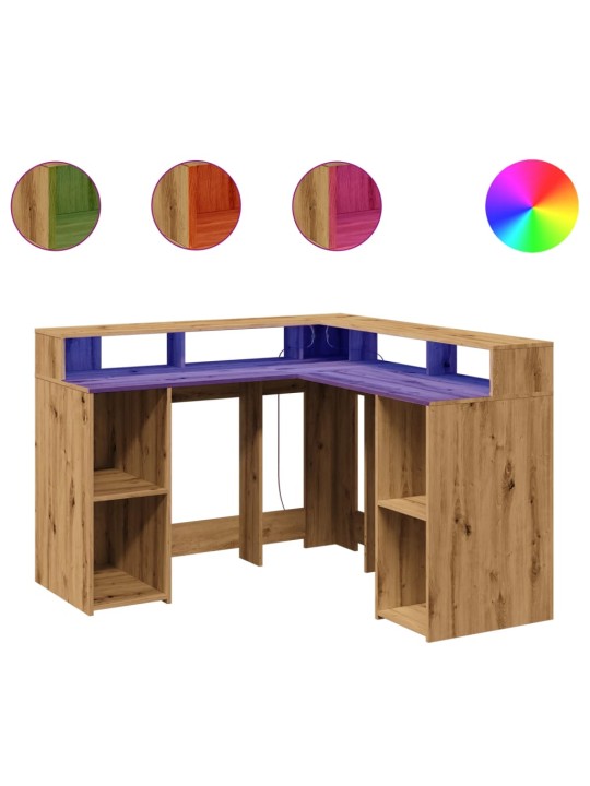 Psací stůl s led dub artisan 130 x 130 x 91 cm kompozitní dřevo