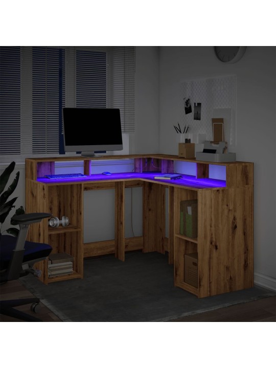 Psací stůl s led dub artisan 130 x 130 x 91 cm kompozitní dřevo