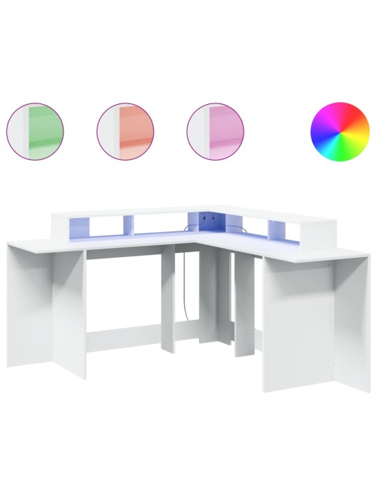 Psací stůl s LED světly bílý 152 x 152 x 91 cm kompozitní dřevo