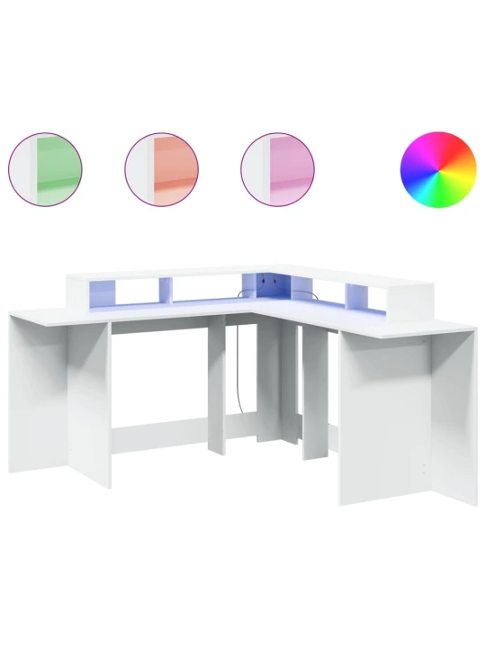Psací stůl s LED světly bílý 152 x 152 x 91 cm kompozitní dřevo