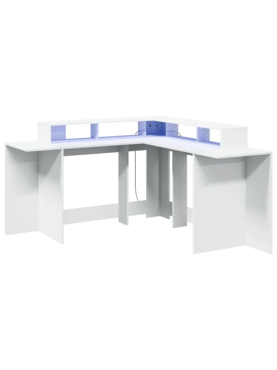 Psací stůl s LED světly bílý 152 x 152 x 91 cm kompozitní dřevo