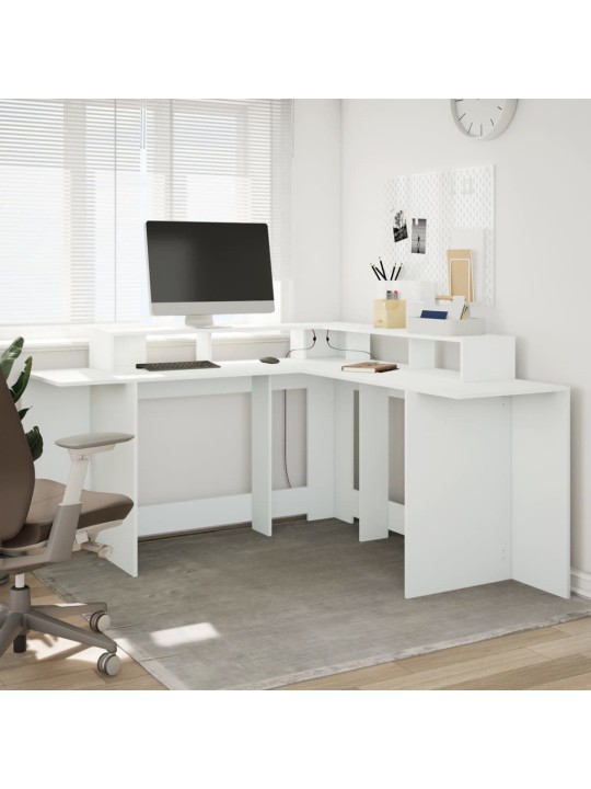 Psací stůl s LED světly bílý 152 x 152 x 91 cm kompozitní dřevo