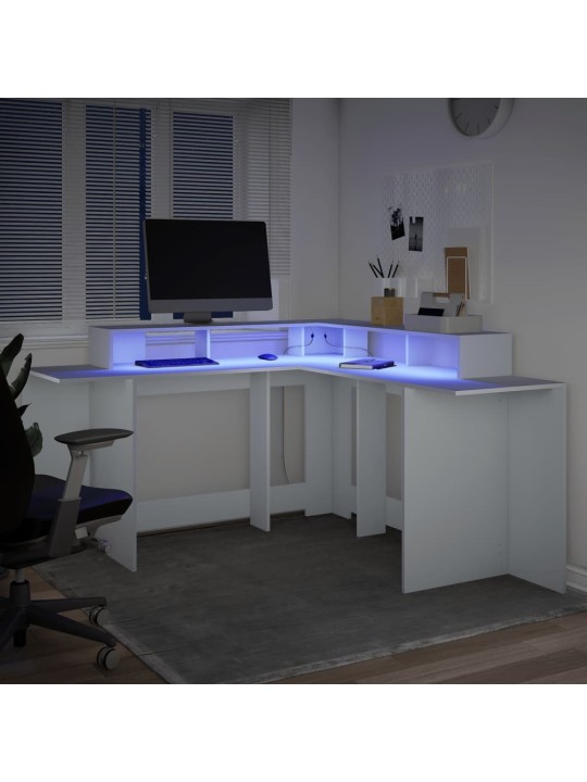 Psací stůl s LED světly bílý 152 x 152 x 91 cm kompozitní dřevo