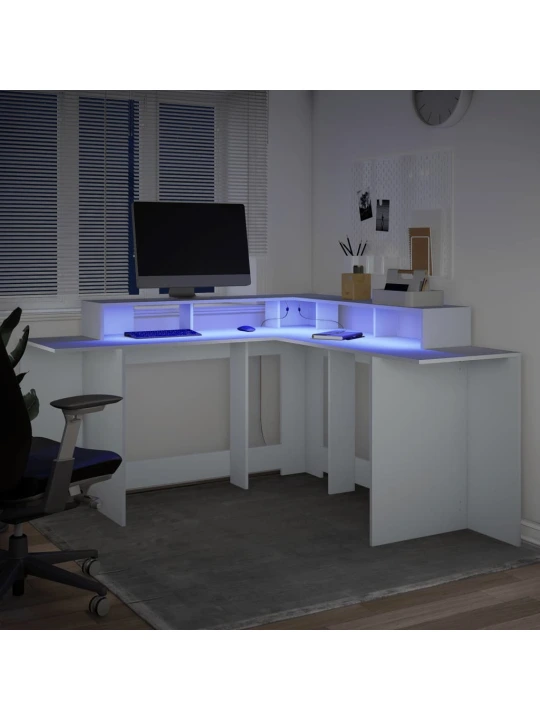 Psací stůl s LED světly bílý 152 x 152 x 91 cm kompozitní dřevo