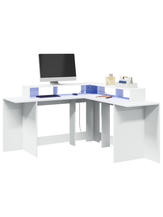 Psací stůl s LED světly bílý 152 x 152 x 91 cm kompozitní dřevo