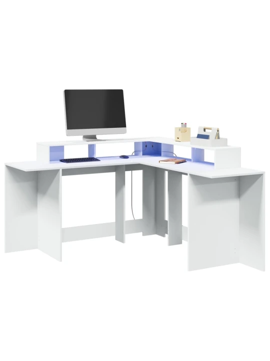 Psací stůl s LED světly bílý 152 x 152 x 91 cm kompozitní dřevo