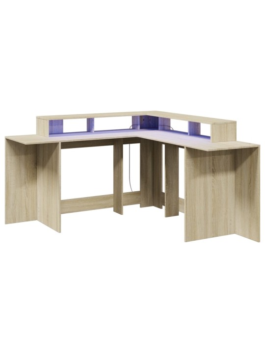 Psací stůl s LED dub sonoma 152 x 152 x 91 cm kompozitní dřevo