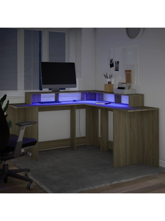 Psací stůl s LED dub sonoma 152 x 152 x 91 cm kompozitní dřevo