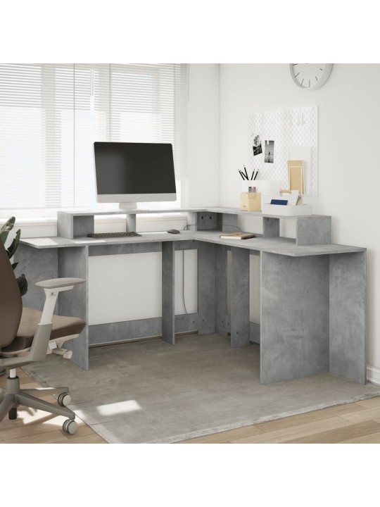 Psací stůl s LED betonově šedý 152x152x91 cm kompozitní dřevo