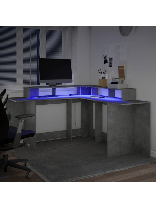 Psací stůl s LED betonově šedý 152x152x91 cm kompozitní dřevo