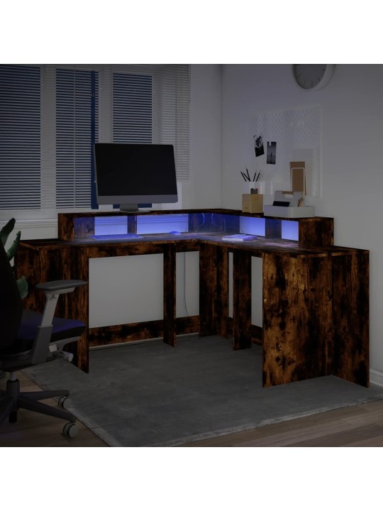 Psací stůl s led kouřový dub 152 x 152 x 91 cm kompozitní dřevo
