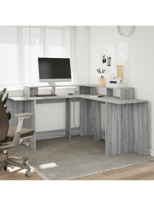 Psací stůl s led šedý sonoma 152 x 152 x 91 cm kompozitní dřevo