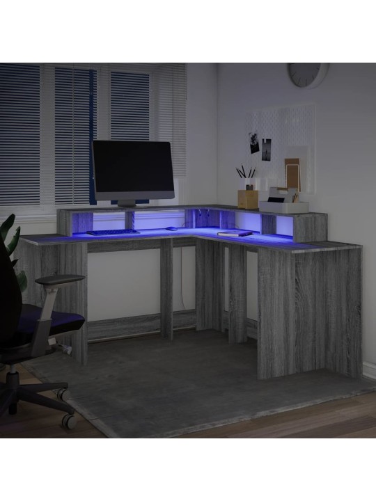 Psací stůl s led šedý sonoma 152 x 152 x 91 cm kompozitní dřevo