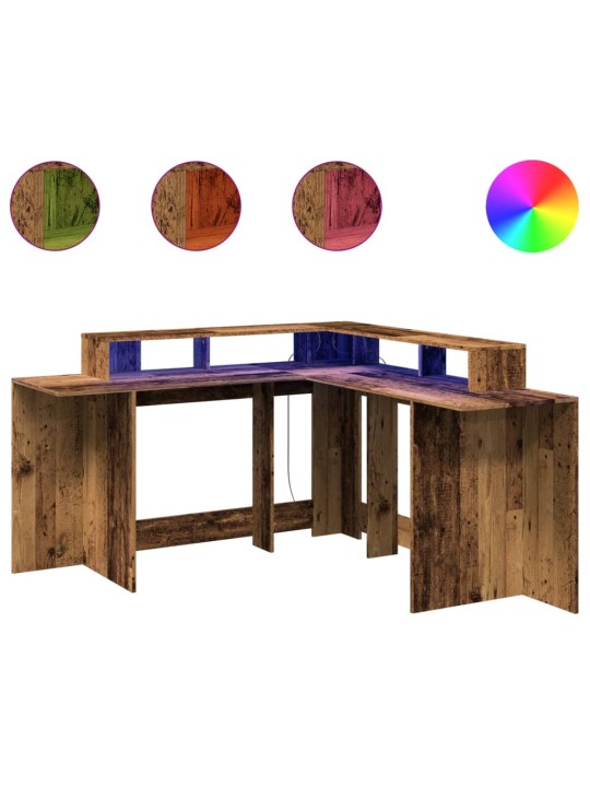 Psací stůl s led světly old wood 152x152x91 cm kompozitní dřevo
