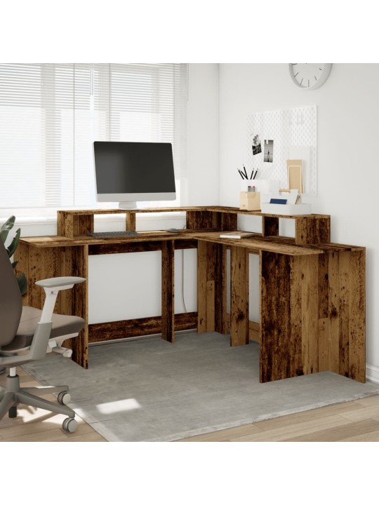 Psací stůl s led světly old wood 152x152x91 cm kompozitní dřevo
