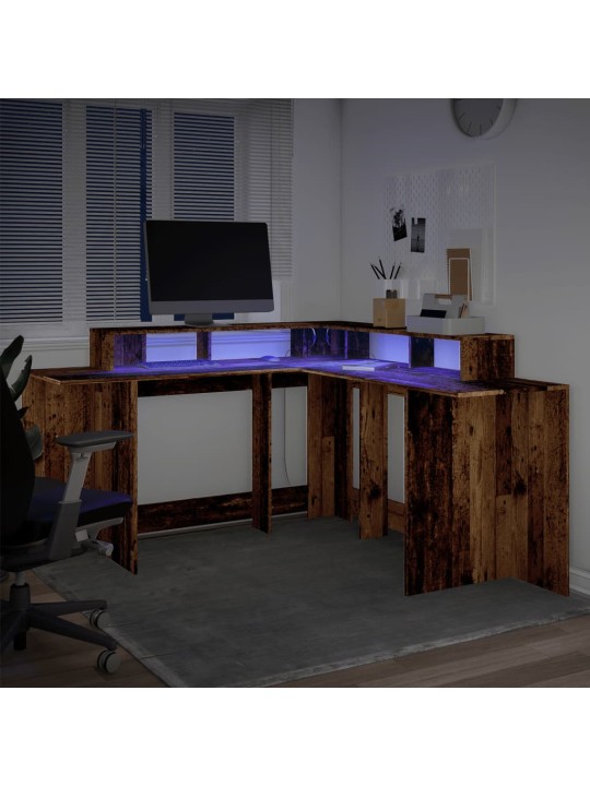 Psací stůl s led světly old wood 152x152x91 cm kompozitní dřevo