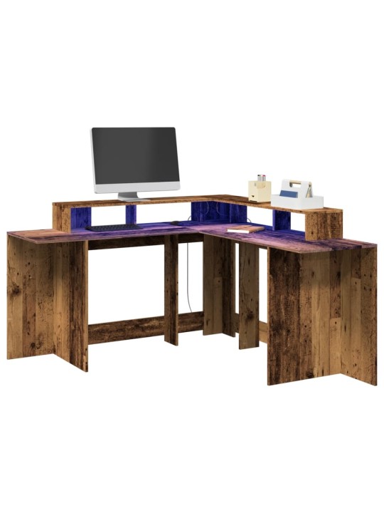 Psací stůl s led světly old wood 152x152x91 cm kompozitní dřevo