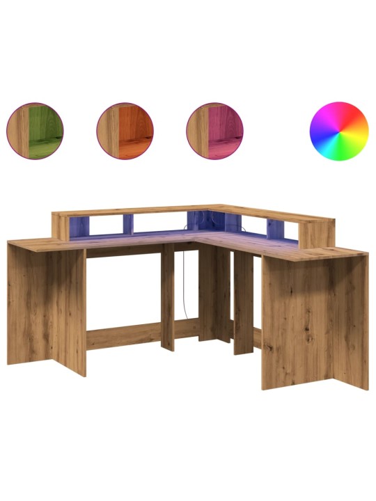 Psací stůl s led dub artisan 152 x 152 x 91 cm kompozitní dřevo