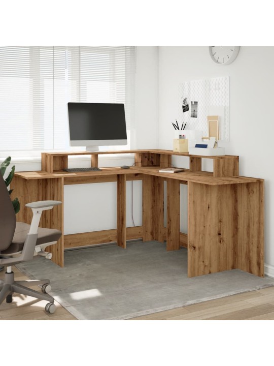Psací stůl s led dub artisan 152 x 152 x 91 cm kompozitní dřevo