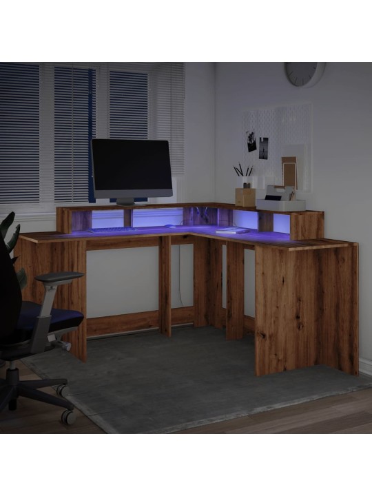 Psací stůl s led dub artisan 152 x 152 x 91 cm kompozitní dřevo