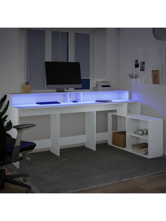 Psací stůl s LED světly bílý 200 x 104 x 91 cm kompozitní dřevo