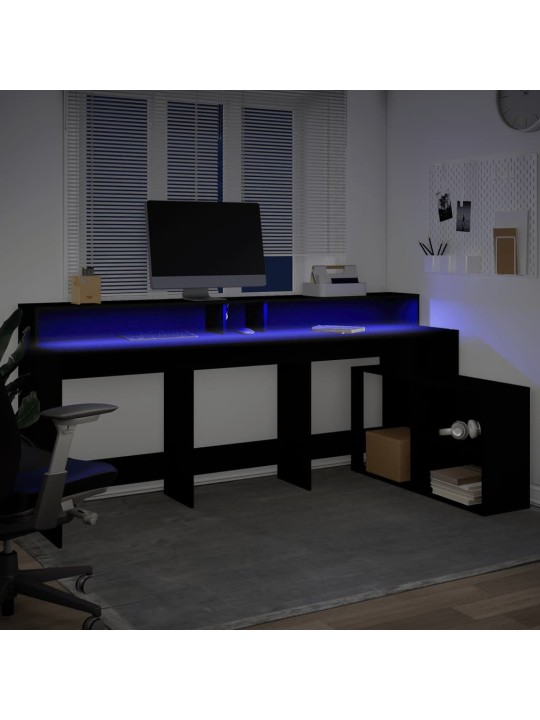 Psací stůl s LED světly černý 200x104x91 cm kompozitní dřevo