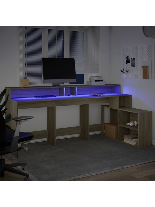 Psací stůl s LED dub sonoma 200 x 104 x 91 cm kompozitní dřevo