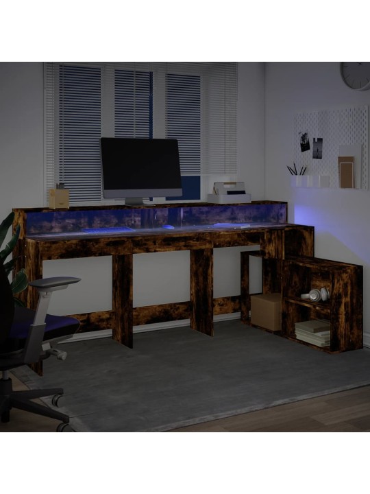 Psací stůl s led kouřový dub 200 x 104 x 91 cm kompozitní dřevo