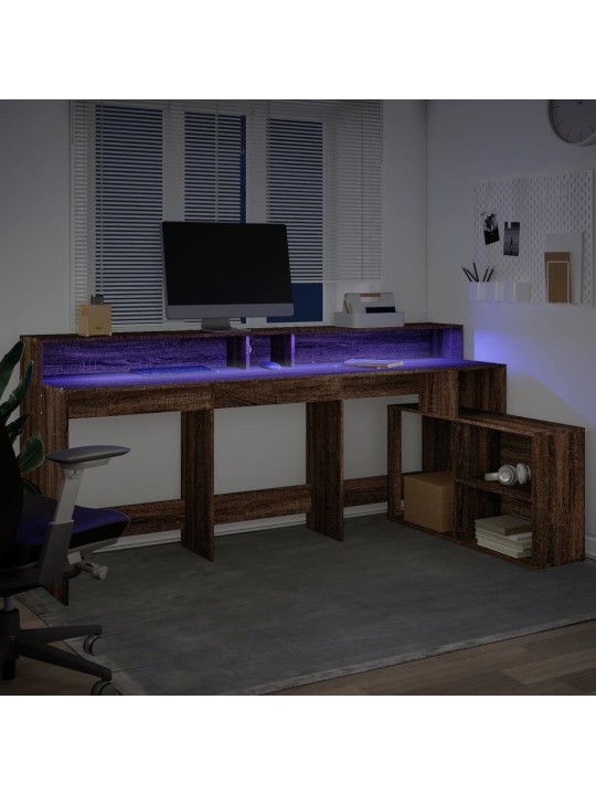 Psací stůl s led hnědý dub 200 x 104 x 91 cm kompozitní dřevo