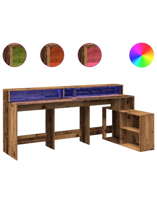 Psací stůl s led světly old wood 200x104x91 cm kompozitní dřevo