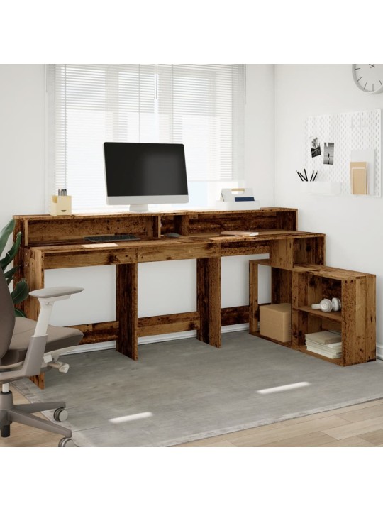 Psací stůl s led světly old wood 200x104x91 cm kompozitní dřevo