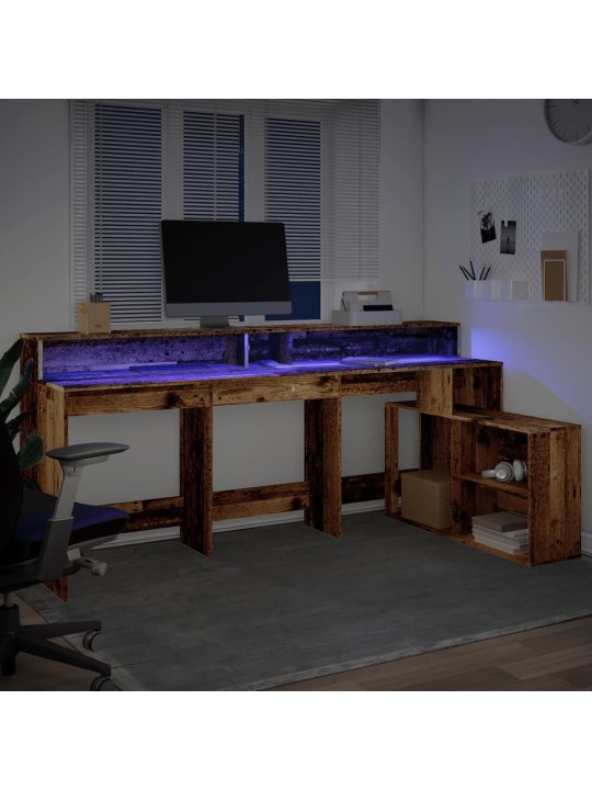 Psací stůl s led světly old wood 200x104x91 cm kompozitní dřevo