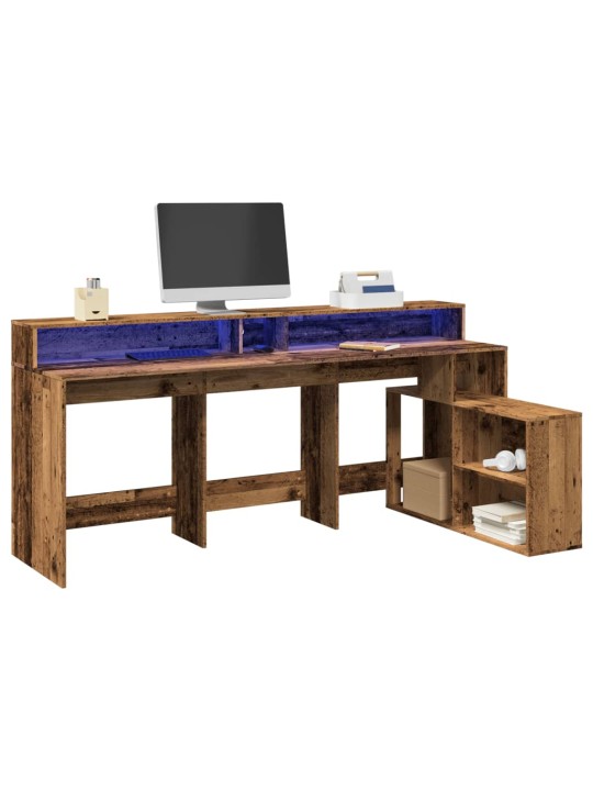 Psací stůl s led světly old wood 200x104x91 cm kompozitní dřevo