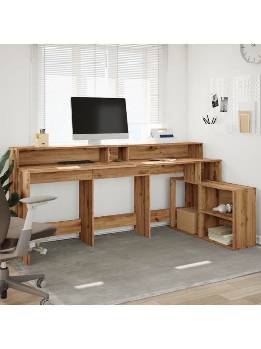 Psací stůl s led dub artisan 200 x 104 x 91 cm kompozitní dřevo