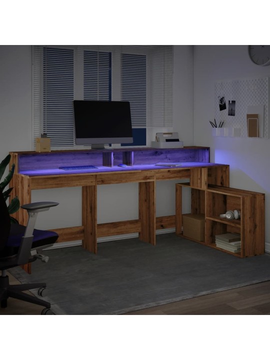 Psací stůl s led dub artisan 200 x 104 x 91 cm kompozitní dřevo