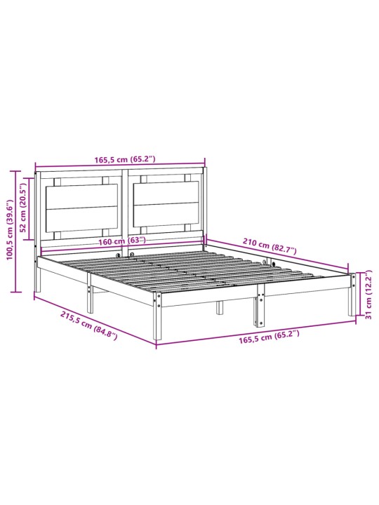 Prodloužený rám postele bez matrace 160 x 210 cm masivní dřevo