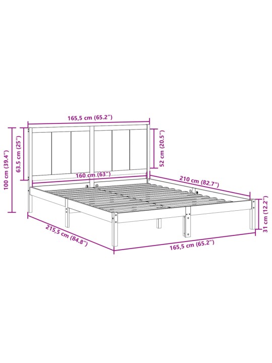 Prodloužený rám postele bez matrace 160 x 210 cm masivní dřevo