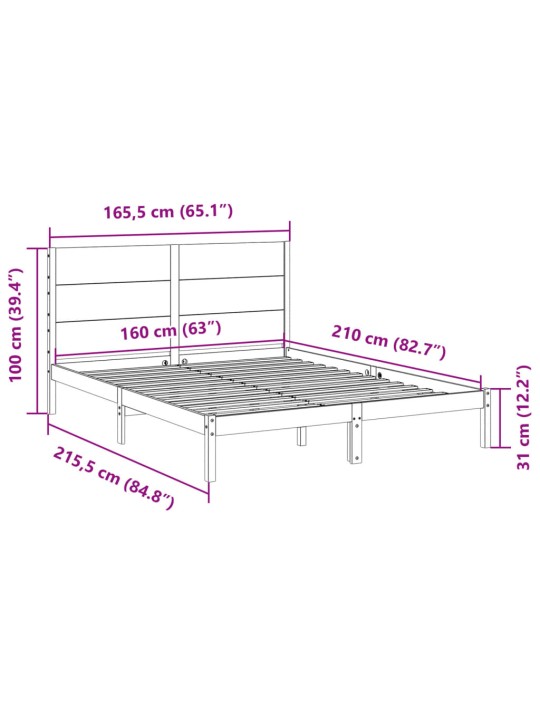 Prodloužený rám postele bez matrace 160 x 210 cm masivní dřevo