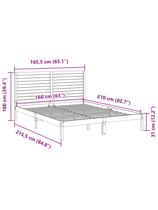 Prodloužený rám postele bez matrace 160 x 210 cm masivní dřevo