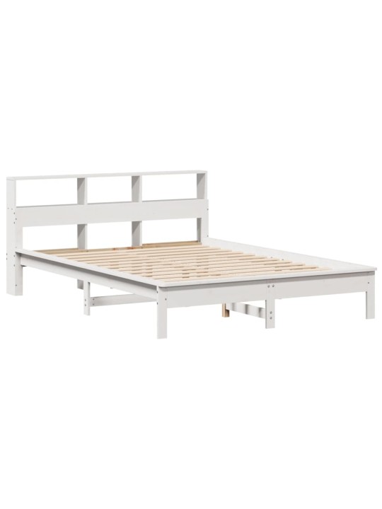 Postel s knihovnou bez matrace bílá 140x190 cm masivní borovice