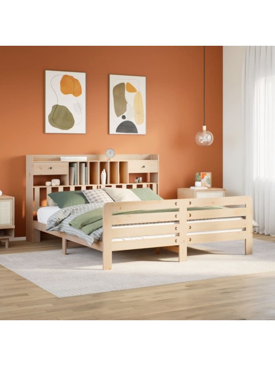 Postel s knihovnou bez matrace 200 x 200 cm masivní borovice