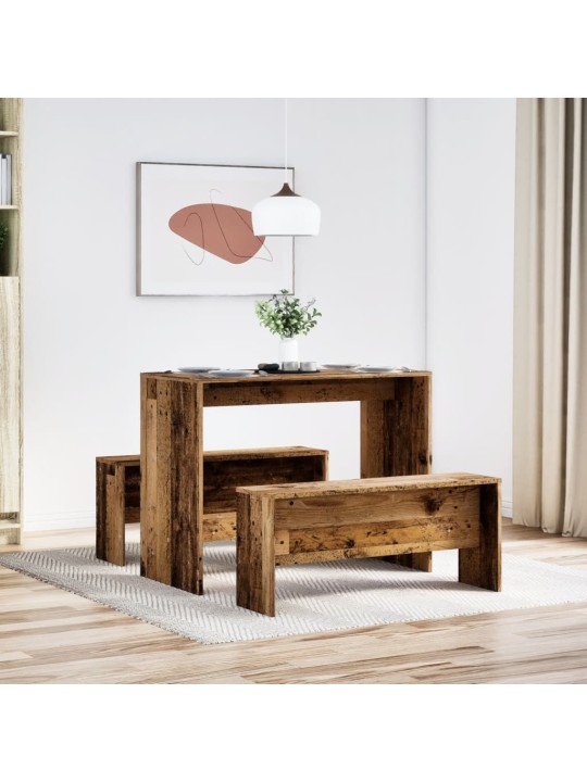 3dílná sada jídelního stolu a lavic old wood kompozitní dřevo