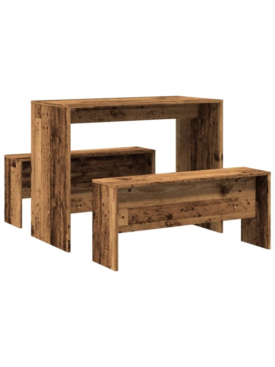 3dílná sada jídelního stolu a lavic old wood kompozitní dřevo