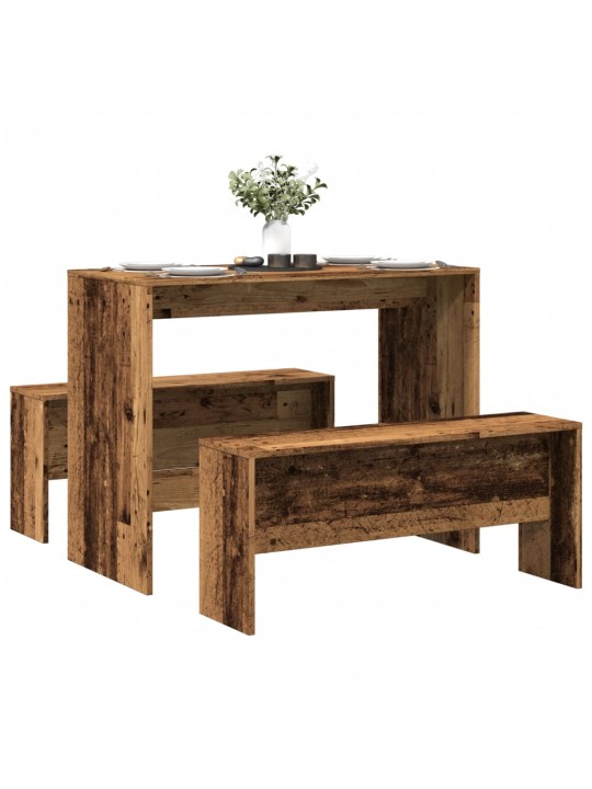 3dílná sada jídelního stolu a lavic old wood kompozitní dřevo
