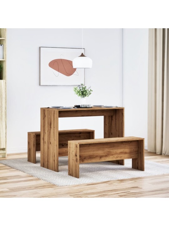 3dílná sada jídelního stolu a lavic dub artisan kompozit